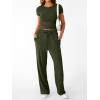 imageTrendy Queen 2 Piece Matching Summer Sweatsuit Lounge Set Womens Wide Leg Pants Side Ruching Crop Top SetsArmy Green