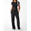 imageTrendy Queen 2 Piece Matching Summer Sweatsuit Lounge Set Womens Wide Leg Pants Side Ruching Crop Top SetsBlack