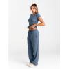 imageTrendy Queen 2 Piece Matching Summer Sweatsuit Lounge Set Womens Wide Leg Pants Side Ruching Crop Top SetsDusty Blue
