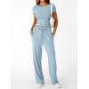 imageTrendy Queen 2 Piece Matching Summer Sweatsuit Lounge Set Womens Wide Leg Pants Side Ruching Crop Top SetsLight Blue