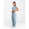 imageTrendy Queen 2 Piece Matching Summer Sweatsuit Lounge Set Womens Wide Leg Pants Side Ruching Crop Top SetsLight Blue