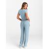 imageTrendy Queen 2 Piece Matching Summer Sweatsuit Lounge Set Womens Wide Leg Pants Side Ruching Crop Top SetsLight Blue