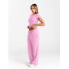 imageTrendy Queen 2 Piece Matching Summer Sweatsuit Lounge Set Womens Wide Leg Pants Side Ruching Crop Top SetsLight Pink