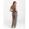 imageTrendy Queen 2 Piece Matching Summer Sweatsuit Lounge Set Womens Wide Leg Pants Side Ruching Crop Top SetsMocha