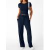 imageTrendy Queen 2 Piece Matching Summer Sweatsuit Lounge Set Womens Wide Leg Pants Side Ruching Crop Top SetsNavy