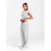imageTrendy Queen 2 Piece Matching Summer Sweatsuit Lounge Set Womens Wide Leg Pants Side Ruching Crop Top SetsOatmeal Grey