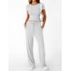 imageTrendy Queen 2 Piece Matching Summer Sweatsuit Lounge Set Womens Wide Leg Pants Side Ruching Crop Top SetsOatmeal Grey