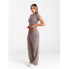 imageTrendy Queen 2 Piece Matching Summer Sweatsuit Lounge Set Womens Wide Leg Pants Side Ruching Crop Top SetsRose Taupe