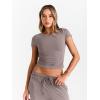 imageTrendy Queen 2 Piece Matching Summer Sweatsuit Lounge Set Womens Wide Leg Pants Side Ruching Crop Top SetsRose Taupe
