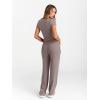 imageTrendy Queen 2 Piece Matching Summer Sweatsuit Lounge Set Womens Wide Leg Pants Side Ruching Crop Top SetsRose Taupe