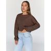 imageTrendy Queen Cropped Sweatshirts for Women Oversized Crewneck Sweaters Long Sleeve Tops Fall Winter Clothes 2025Brown