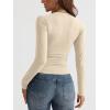 imageTrendy Queen Long Sleeve Shirts for Women 2025 Fall Fashion V Neck Basics Crop Tops Slim Fitted Y2K Tops Outfits ClothesApricot