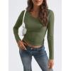imageTrendy Queen Long Sleeve Shirts for Women 2025 Fall Fashion V Neck Basics Crop Tops Slim Fitted Y2K Tops Outfits ClothesArmy Green