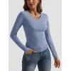 imageTrendy Queen Long Sleeve Shirts for Women 2025 Fall Fashion V Neck Basics Crop Tops Slim Fitted Y2K Tops Outfits ClothesBlue Gray