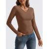 imageTrendy Queen Long Sleeve Shirts for Women 2025 Fall Fashion V Neck Basics Crop Tops Slim Fitted Y2K Tops Outfits ClothesBrown