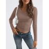 imageTrendy Queen Long Sleeve Shirts for Women 2025 Fall Fashion V Neck Basics Crop Tops Slim Fitted Y2K Tops Outfits ClothesCoffee Grey