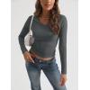 imageTrendy Queen Long Sleeve Shirts for Women 2025 Fall Fashion V Neck Basics Crop Tops Slim Fitted Y2K Tops Outfits ClothesGray