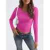 imageTrendy Queen Long Sleeve Shirts for Women 2025 Fall Fashion V Neck Basics Crop Tops Slim Fitted Y2K Tops Outfits ClothesHot Pink