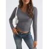 imageTrendy Queen Long Sleeve Shirts for Women 2025 Fall Fashion V Neck Basics Crop Tops Slim Fitted Y2K Tops Outfits ClothesLight Gray