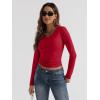 imageTrendy Queen Long Sleeve Shirts for Women 2025 Fall Fashion V Neck Basics Crop Tops Slim Fitted Y2K Tops Outfits ClothesRed