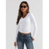 imageTrendy Queen Long Sleeve Shirts for Women 2025 Fall Fashion V Neck Basics Crop Tops Slim Fitted Y2K Tops Outfits ClothesWhite