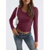 imageTrendy Queen Long Sleeve Shirts for Women 2025 Fall Fashion V Neck Basics Crop Tops Slim Fitted Y2K Tops Outfits ClothesWine Red