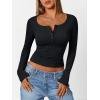 imageTrendy Queen Long Sleeve Shirts for Women Henley Ribbed Fall Tops Dressy Business Casual Teen Girl Winter Cute Basic TeesBlack