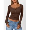 imageTrendy Queen Long Sleeve Shirts for Women Henley Ribbed Fall Tops Dressy Business Casual Teen Girl Winter Cute Basic TeesBrown