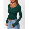 imageTrendy Queen Long Sleeve Shirts for Women Henley Ribbed Fall Tops Dressy Business Casual Teen Girl Winter Cute Basic TeesGreen