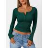 imageTrendy Queen Long Sleeve Shirts for Women Henley Ribbed Fall Tops Dressy Business Casual Teen Girl Winter Cute Basic TeesGreen