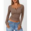 imageTrendy Queen Long Sleeve Shirts for Women Henley Ribbed Fall Tops Dressy Business Casual Teen Girl Winter Cute Basic TeesKhaki