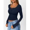 imageTrendy Queen Long Sleeve Shirts for Women Henley Ribbed Fall Tops Dressy Business Casual Teen Girl Winter Cute Basic TeesNavy Blue
