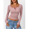 imageTrendy Queen Long Sleeve Shirts for Women Henley Ribbed Fall Tops Dressy Business Casual Teen Girl Winter Cute Basic TeesPink