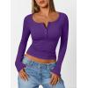 imageTrendy Queen Long Sleeve Shirts for Women Henley Ribbed Fall Tops Dressy Business Casual Teen Girl Winter Cute Basic TeesPurple