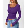 imageTrendy Queen Long Sleeve Shirts for Women Henley Ribbed Fall Tops Dressy Business Casual Teen Girl Winter Cute Basic TeesPurple