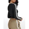 imageTrendy Queen Long Sleeve Workout Tops for Women Y2K Fitted Athletic Gym Shirt Trendy Color Block 2025 Fall OutfitsBlack