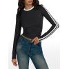 imageTrendy Queen Long Sleeve Workout Tops for Women Y2K Fitted Athletic Gym Shirt Trendy Color Block 2025 Fall OutfitsBlack