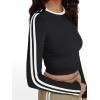 imageTrendy Queen Long Sleeve Workout Tops for Women Y2K Fitted Athletic Gym Shirt Trendy Color Block 2025 Fall OutfitsBlack