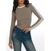 imageTrendy Queen Long Sleeve Workout Tops for Women Y2K Fitted Athletic Gym Shirt Trendy Color Block 2025 Fall OutfitsCoffee