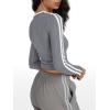 imageTrendy Queen Long Sleeve Workout Tops for Women Y2K Fitted Athletic Gym Shirt Trendy Color Block 2025 Fall OutfitsGray