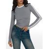 imageTrendy Queen Long Sleeve Workout Tops for Women Y2K Fitted Athletic Gym Shirt Trendy Color Block 2025 Fall OutfitsGray