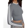 imageTrendy Queen Long Sleeve Workout Tops for Women Y2K Fitted Athletic Gym Shirt Trendy Color Block 2025 Fall OutfitsGray