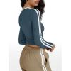 imageTrendy Queen Long Sleeve Workout Tops for Women Y2K Fitted Athletic Gym Shirt Trendy Color Block 2025 Fall OutfitsHaze Blue