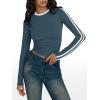 imageTrendy Queen Long Sleeve Workout Tops for Women Y2K Fitted Athletic Gym Shirt Trendy Color Block 2025 Fall OutfitsHaze Blue