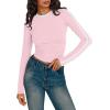 imageTrendy Queen Long Sleeve Workout Tops for Women Y2K Fitted Athletic Gym Shirt Trendy Color Block 2025 Fall OutfitsPink