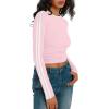 imageTrendy Queen Long Sleeve Workout Tops for Women Y2K Fitted Athletic Gym Shirt Trendy Color Block 2025 Fall OutfitsPink