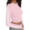 imageTrendy Queen Long Sleeve Workout Tops for Women Y2K Fitted Athletic Gym Shirt Trendy Color Block 2025 Fall OutfitsPink