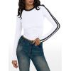 imageTrendy Queen Long Sleeve Workout Tops for Women Y2K Fitted Athletic Gym Shirt Trendy Color Block 2025 Fall OutfitsWhite
