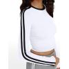 imageTrendy Queen Long Sleeve Workout Tops for Women Y2K Fitted Athletic Gym Shirt Trendy Color Block 2025 Fall OutfitsWhite