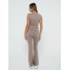 imageTrendy Queen Lounge Sets For Women 2 Piece Casual Y2K Outfits Short Sleeve Cropped Tops Fold Over Flare Pants Tracksuits CoffeeGrey M